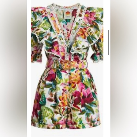 Pants - Farm Rio Off-White Painted Flowers Romper